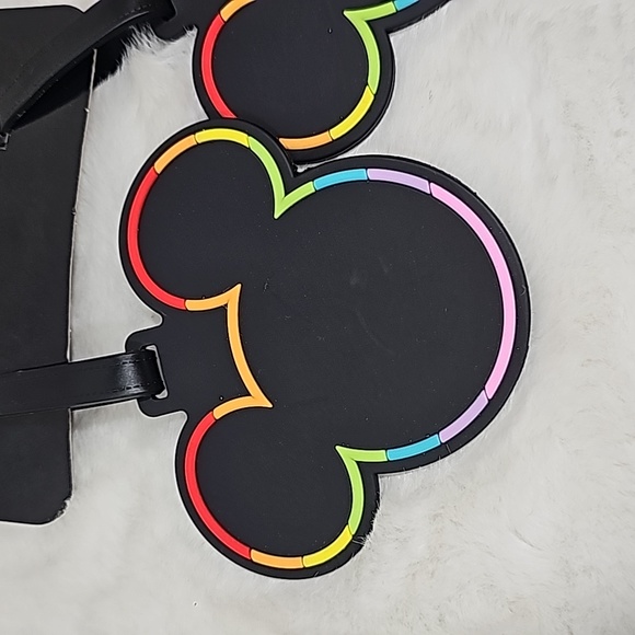 Disney Pride Collection Bag Tags Set of 2 Heavy Duty Rubber Black and Rainbow - Picture 2 of 5